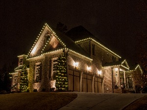 A home decorated with warm white LED lights.