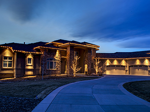 A home decorated with C9 Christmas lights.