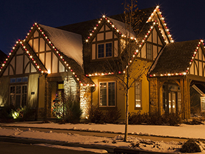 Red and White Christmas lights make for a candy-cane color pattern.