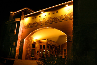 Christmas lights decorate the archway.