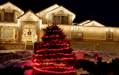 Christmas Tree Wrapped in Lights