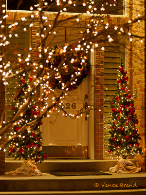 Christmas lights on front door