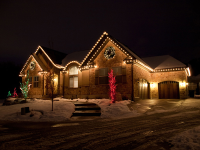 Christmas lights on tudor