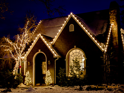 Christmas lights on tudor